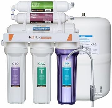 Rotek Water Systems Reverse Osmosis Water Filtration System, Under Sink 6-Stage ALK pH+ Remineralization RO Water Filter System, No Pump, Contains Leak Stop Valve, 100 GPD, Alkaline RO System by RotekWaterSystem
