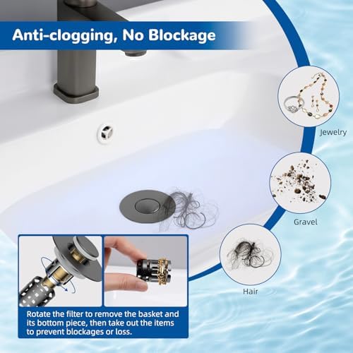 Hibbent 2 PCS Upgraded 3 in 1 Bathroom Sink Drain Strainer, Pop Up Stopper - Image 2