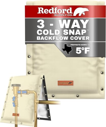 Redford Supply Co. Cold Snap (5°F) 3-Way Backflow Preventer Insulation Cover 20" W x 34" H Pipe Insulation, Water Sprinkler Covers for Outside, Sprinkler Backflow Cover for Winter (Beige) by RedfordSupplyCo