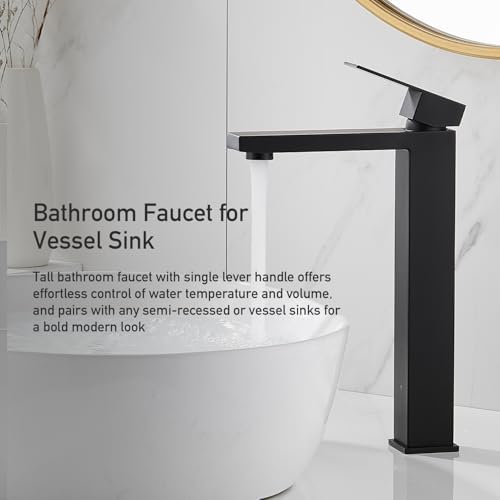 AVSIILE Matte Black Vessel Sink Faucet, 1 Hole Single Handle Tall Faucets - Image 2