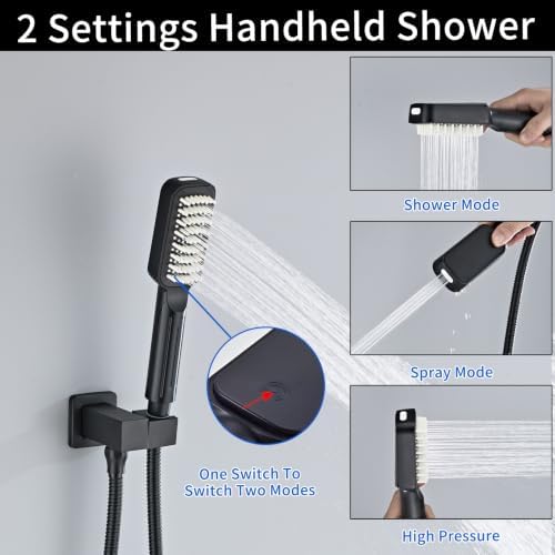 Matte Black High Pressure Handheld Shower Head, Wide Face Hand Held Showerhead with Hose and Bracket, Built-in Power Wash Jet Spray, Detachable Shower Head Set - Image 2