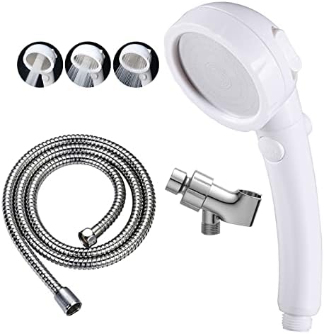 KAIYING High Pressure Handheld Shower Head with ON/OFF Pause Switch, 3 Spray Modes Shower Wand with Shut Off Button, Removable Camper Shower Head with Hose and Adjustable Angle Bracket (White) by KAIYING
