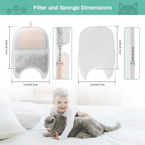 6 Set Replacement Filters & Sponges for 135 fl oz/4L Wilreless Cat Water Fountain, BFLICROY Cat Water Fountain Filters, Triple Filtration Pet Fountain Filter Replacement, Dog Fountain Filter - Image 7
