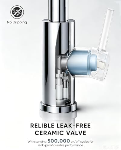 Kitchen Faucet with Pull Down Sprayer and Soap Dispenser, Chrome 304 Stainless Steel Single Handle with 3 Spray Modes, 18-Inch Hose, 10-Inch Deck Plate - Image 7
