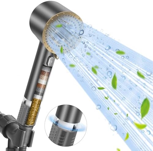High Pressure KDF55 Filtered Shower Head with Handheld, 3 Spray Mode Shower Heads with Filters for Hard Water, Microbubble Showerhead Set with Hose, Bracket, Mineral Beads for Skin Hair Care by LuxsegoDirect