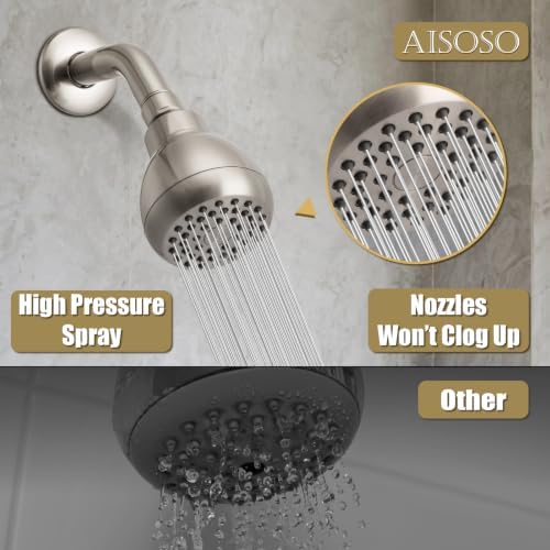 AISOSO Fixed Shower Head High Pressure 2PCS 3Inch Showerhead Brushed Nickel - Image 5