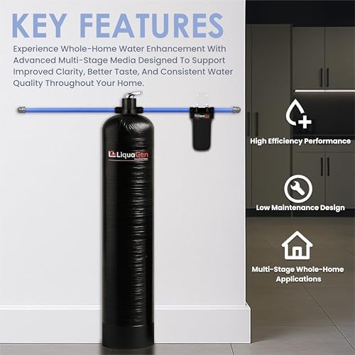 LiquaGen Manual Backwash Whole House Water Filter System with Carbon + KDF Media and Final Sediment Filtration, High-Flow Design, Durable Tank, Easy Hand Rinse Operation (4-6 Bathrooms) - Image 4