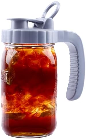 Mason Jar Pitcher 32 OZ With Pour Spout Lids Wide Mouth Breast Milk Pitcher 1 Quart Glass Milk Jug With Flip Cap Airtight & Leakproof Water Carafe For Fridge, Coffee, Iced Tea, Lemonade, Juice by MBSRITY