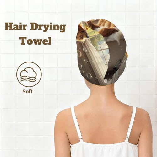 Microfiber Hair Towel Wrap for Women - Bear Bubble Bath Super Absorbent Fast Drying Head Hair Towels - Elastic Loop Design Anti-Frizz Soft Turbans for Wet Long, Curly, Thick Hair - Image 6
