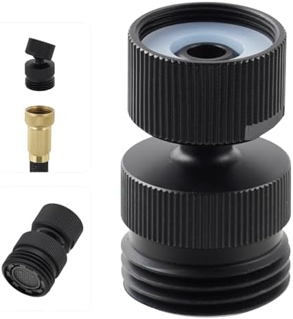 Hibbent Swivel Faucet Adapter Kit, Solid Brass 3/4" Garden Hose Connector, 360 Degree Kitchen Sink Faucet Adapter for Female & Male to Male, Matte Black by Hibbent
