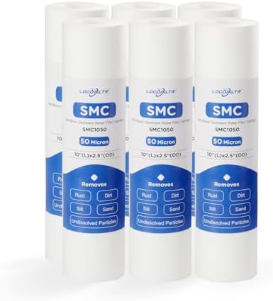 50 Micron 10" x 2.5" Whole House Sediment Water Filter Cartridge, 6 Pack by Locofiltr
