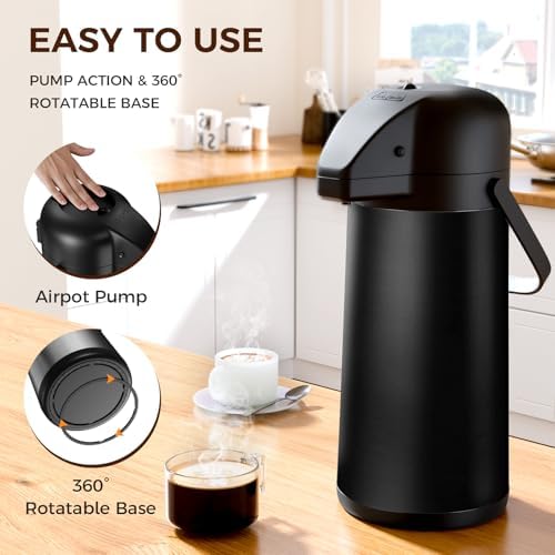 Coffee Carafe for Keeping Hot, 102OZ / 3L Airpot Coffee Dispenser with Pump - Image 3