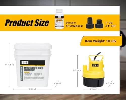 Tankless Water Heater Flushing Kit Includes 1500GPH Submersible Sump Pump with Two Adapters & Cleaner & 3 Gallons Pail with Bucket Lid Opener & Two 1/2” Dia X 6' Hoses SUB 1500 Flush Kit - Image 5