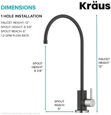 KRAUS® Purita™ Single Handle Drinking Water Filter Faucet for Reverse Osmosis or Water Filtration System in Spot-Free Stainless Steel/Matte Black, FF-100SFSMB - Image 3