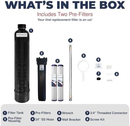 Clean Home Whole House Water Filter System – High-Capacity Carbon Filter for Chlorine & Chloramine Reduction, Up to 600,000 Gallons, Includes Pre-Filter Kit and Replacement Filter - Image 4