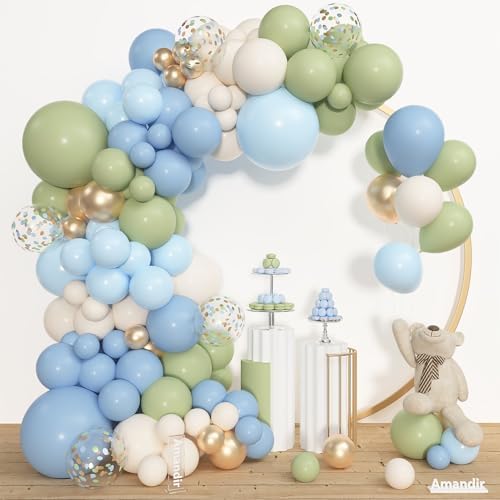 Amandir 153pcs Sage Green and Blue Balloon Garland Arch Kit Different Sizes - Image 2