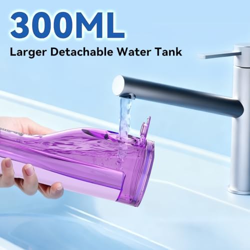 Cordless Portable Water Flosser with 300ML Tank: Rechargeable Oral Irrigator with 5 Tips for Travel, Braces Care and Sensitive Gums, IPX7 Waterproof Teeth Cleaning Device(Purple) - Image 4