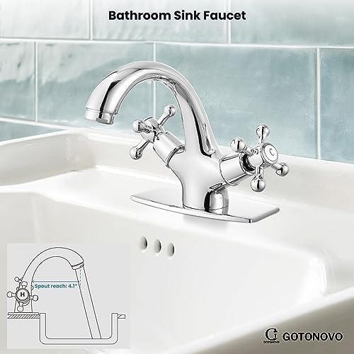 gotonovo Bathroom Sink Faucet 1 Hole Double Cross Handle, Polish Chrome - Image 6