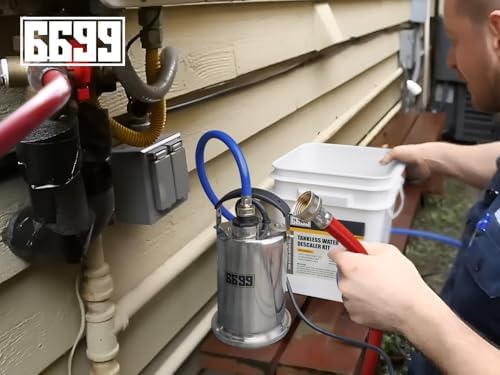 Tankless Water Heater Flushing Kit Includes 1/4HP Stainless Steel Sump Pump with Two Adapters & 3 Gallons Pail with Bucket Lid Opener & Two 1/2” Dia X 6’ Hoses with Washers - Image 2