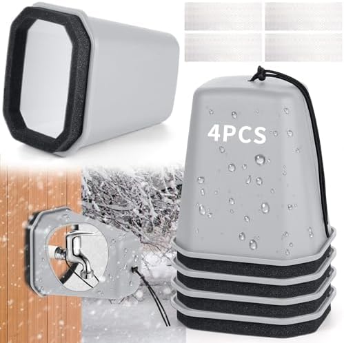 4 Pack 2026 Upgrade Extra Large Outdoor Faucet Cover for Winter Freeze Protection 8.5x7x5.5in Thick Plastic Foam Hose Bib Spigot Cover Winter Insulated with Reflective Strips (Gray) by Bornerwhite