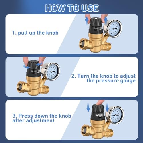 Nilight RV Water Pressure Regulator Adjustable Handle Valve with Gauge - Image 6