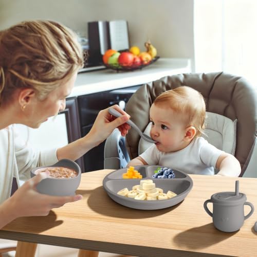 Silicone Baby Feeding Set 12PCS,Baby Led Weaning Set(Matte Gray) - Image 5