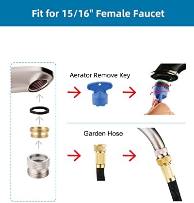Hibbent Faucet to Garden Hose Adapter Kit, Female to Male Sink Brass Garden Hose Attachment with Washer & Aerator Key, Brushed Nickel - Image 4