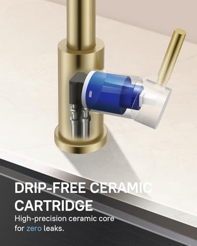 WEWE Kitchen Faucet with Soap Dispenser, Gold, Pull-Down Sprayer - Image 4