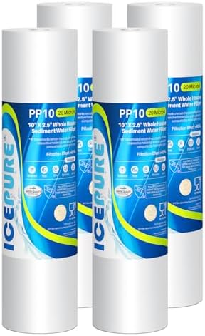 ICEPURE 10"X2.5" 20 Microns Whole House Sediment RO System Water Filter Replacement for Any 10 inch RO Unit, Dupont WFPFC5002, Aqua Pure AP110, Culligan P5, GE FXUSC, Whirpool WHKF-GD05 PP10-05, 4PACK by ICEPURE