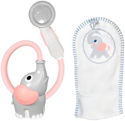 Yookidoo Elephant Baby Bath Toy Rinser with Washing Glove – Fun Battery-Operated Water Play & Trunk Spout Sprayer, Gentle Sink or Tub Bathing Essential for Newborns (Wash & Glove Pink) by Yookidoo