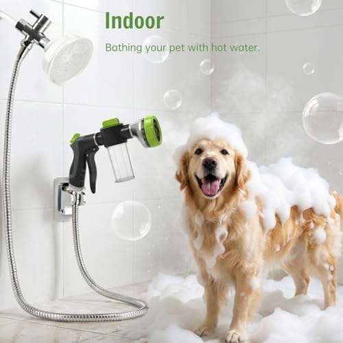 Dog Shower Attachment Water Hose Nozzle Sprayer Set with Metal 3-Way Shower Diverter & 6FT Shower Hose, 10 Spray Modes,with Soap Dispenser,Suitable for Indoor Outdoor Dog Washing - Image 6