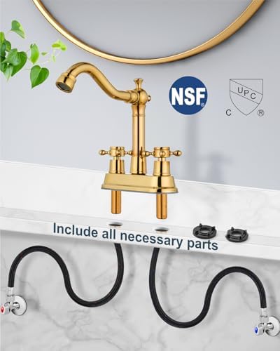 Aolemi 4 Inch Centerset Bathroom Sink Faucet 2 Handle Polish Gold - Image 7