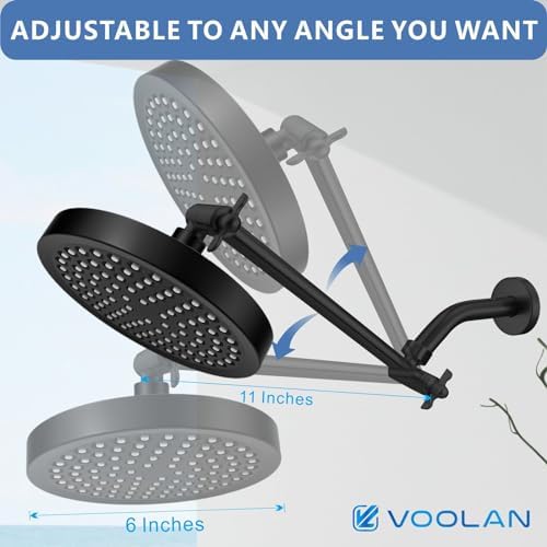 Voolan Rain Shower Head with Extension Arm - High Pressure Rainfall Showerhead - Luxury Modern Look - Comfortable Shower Experience Even at Low Water Flow (Round, Black) - Image 5