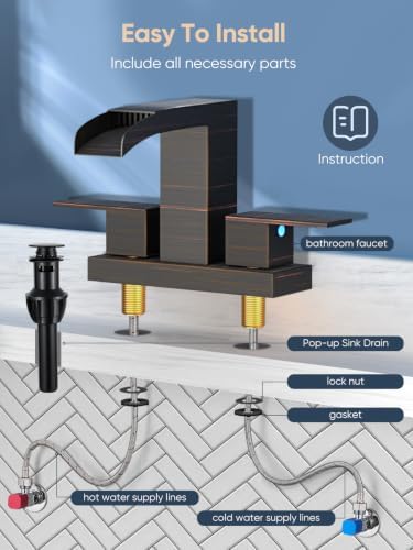 Cobbe Waterfall Bathroom Faucet, Bronze 4 Inch Centerset 2 or 3 Hole - Image 6