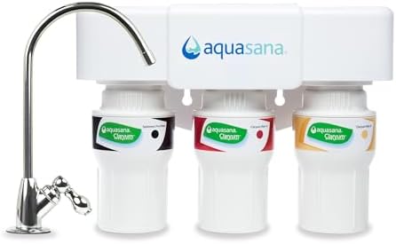 Aquasana Under Sink Water Filter System - Reduces PFAS, Lead, & Chlorine in Drinking Water - Under Counter Claryum Filtration for Kitchen - 3-Stage - Chrome Faucet - AQ-5300.56 by Aquasana