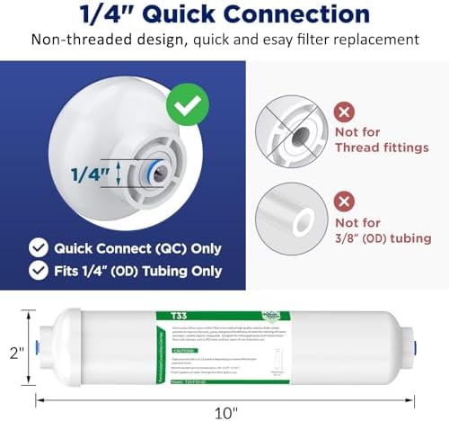 Membrane Solutions T33 Inline Post Carbon Water Filter 1/4" Quick-Connect - Image 2