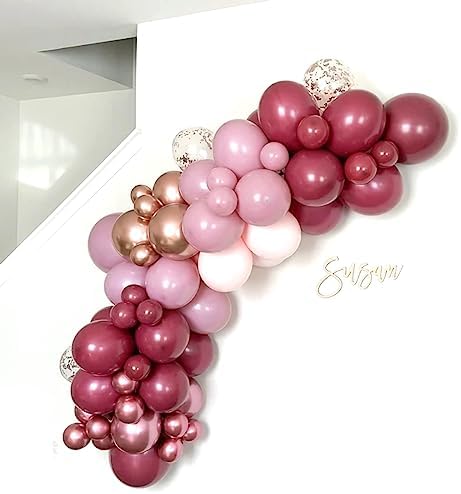 Burgundy Pink Balloon Garland Arch Kit, Burgundy Ruby Red Dusty Purple Pastel Pink Metallic Rose Gold Confetti Balloon Arch Kit for Women Girls Birthday Wedding Baby Bridal Shower Party Decorations - Image 6