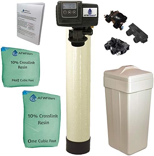 AFWFilters 1.5 Cubic Foot (48k) Whole Home Water Softener with Durable 10% Crosslink Resin, 3/4" Plastic MNPT Connection, and Almond Tanks by Abundant+Flow+Water+Systems
