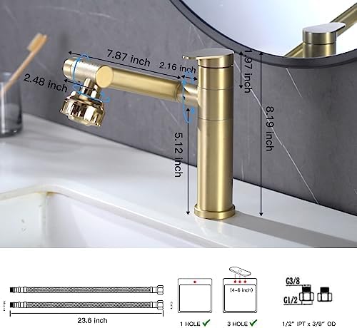 Bathroom Sink Faucet Champagne Gold 1080 Degree Swivel Lavatory Basin - Image 2