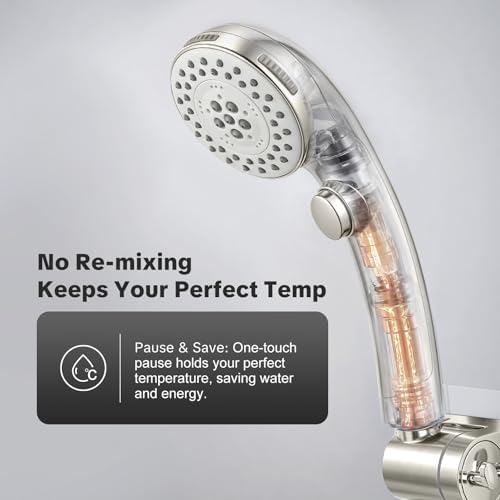 OFFO Shower Head with Handheld, 5 Mode Handheld Shower Head with On Off Switch for Water Saving, High Flow Powerful Boosting Showerheads with 60" Stainless Steel Hose & Holder, Brushed Nickel - Image 2
