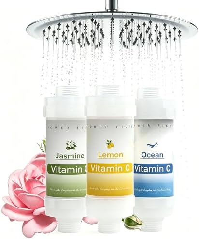 3 Pack Vitamin C Shower Filter for Hard Water Filter Bathtub Shower Aromatherapy Replacement Cartridge Bathroom Accessories Remove Chlorine Fluoride Heavy Metals Lemon + Jasmine + Ocean by Unknown