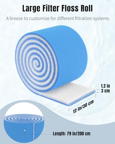 Pawfly Aquarium Filter Floss Roll, 79 x 12 x 1.2 Inch Cuttable Aquarium Filter Pad, Blue and White Aquarium Filter Media Roll for Freshwater Saltwater Fish Tanks & Small Ponds - Image 3