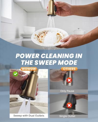 WOWOW Kitchen Faucet Head Replacement, 3 Function Pull Down Faucet Sprayer Head with 13 Adapters, Brushed Gold Kitchen Sprayer Nozzle Compatible with Moen, Delta, Kohler Faucets - Image 5