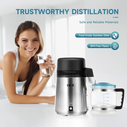 CO-Z 4L Brushed Stainless Steel 750W Countertop Water Distiller, Glass Pot - Image 3