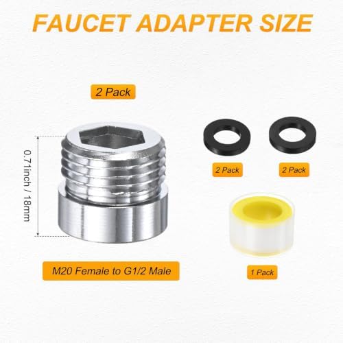M METERXITY 2-Pack Faucet Adapter, M20 Female to G1/2 Male, for Kitchen - Image 3