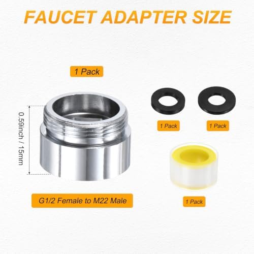 M METERXITY 1-Pack Faucet Adapter, G1/2 Female to M22 Male, for Bathroom - Image 3