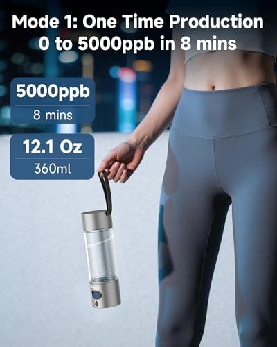 360ml Portable Hydrogen Water Bottle Generator with PEM-SPE Tech, Glass Exterior & Aluminum Shell, 5000 PPB in 8 Minutes, Health Care Gifts for Husband, Wife, Family, Friends, Travel (Grey) - Image 4