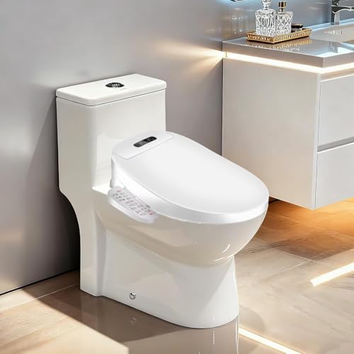 Electric Bidet Toilet Seat, Filtered & Unlimited Warm Water, 8 Modes Spa Wash, Warm Air Dryer, Heated Seat, Self-Clean Stainless Steel Nozzle, HD Night Light. 10-year warranty. (TB-26E, Elongated) by VIDEC
