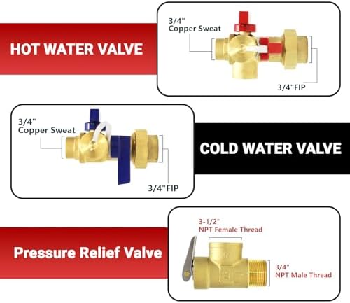 1Pcs EFIELD 3/4"Sweat IPS Tankless Water Heater Service Valve Kit(TOOL033) - Image 3