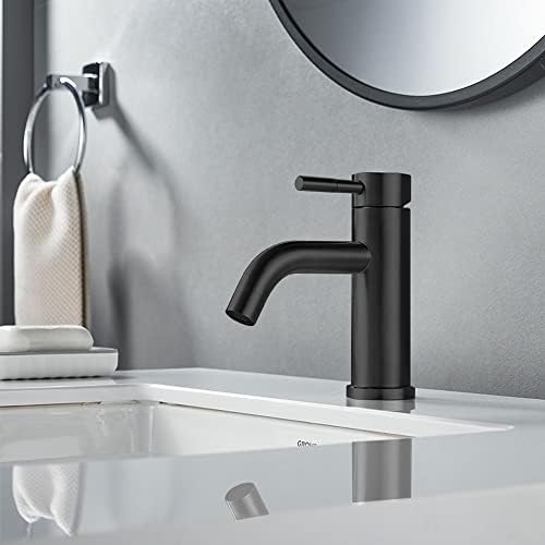 Modern Single Handle Bathroom Faucet Single Hole Matte Black Bathroom Sink Faucet Stainless Steel Commercial Basin Faucet(Matte Black No Drain) - Image 3